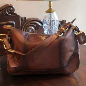 Authentic- Used Prada Vitello Leather Brown Hobo